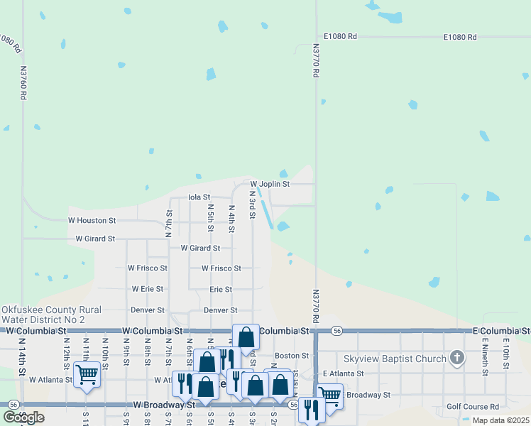 map of restaurants, bars, coffee shops, grocery stores, and more near 904 North 3rd Street in Okemah