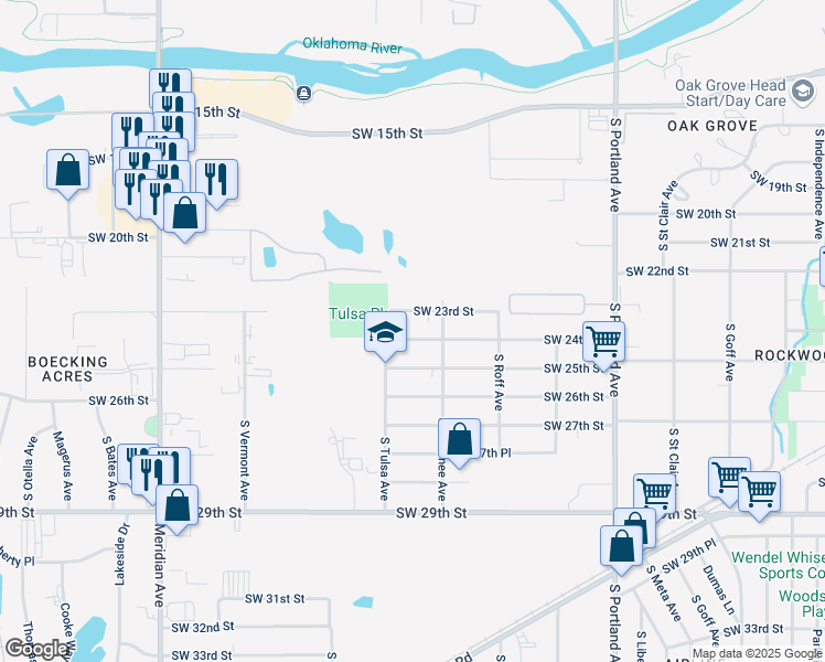 map of restaurants, bars, coffee shops, grocery stores, and more near 4032 Southwest 24th Street in Oklahoma City