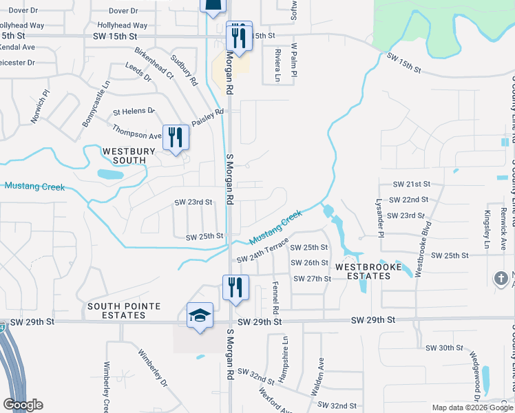 map of restaurants, bars, coffee shops, grocery stores, and more near 2412 Finesilver Lane in Oklahoma City