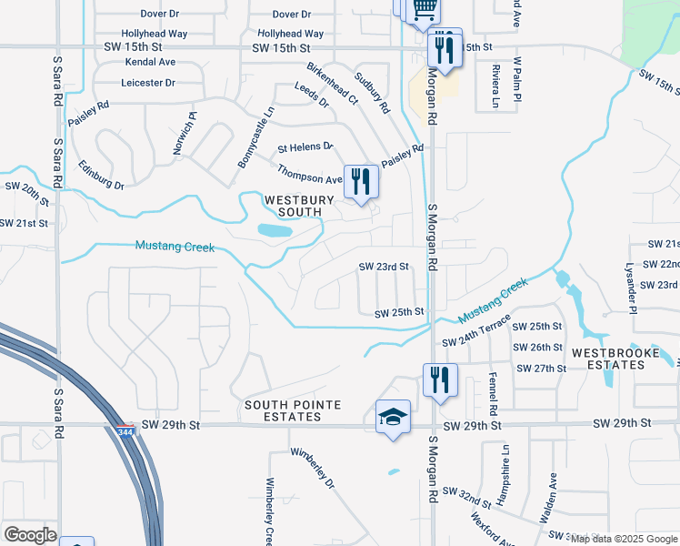 map of restaurants, bars, coffee shops, grocery stores, and more near 9949 Southwest 23rd Street in Yukon