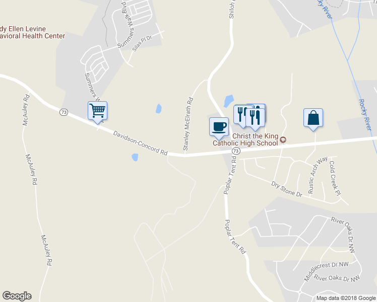 map of restaurants, bars, coffee shops, grocery stores, and more near 16600 Stanley McElrath Road in Davidson