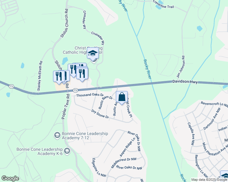 map of restaurants, bars, coffee shops, grocery stores, and more near 1717 Cabarrus Crossing Drive in Huntersville