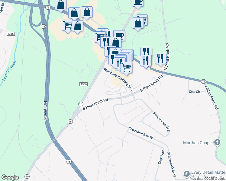 map of restaurants, bars, coffee shops, grocery stores, and more near 7609 Bluff Point Lane in Denver