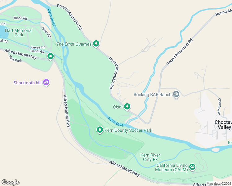 map of restaurants, bars, coffee shops, grocery stores, and more near 13112 Round Mountain Road in Bakersfield