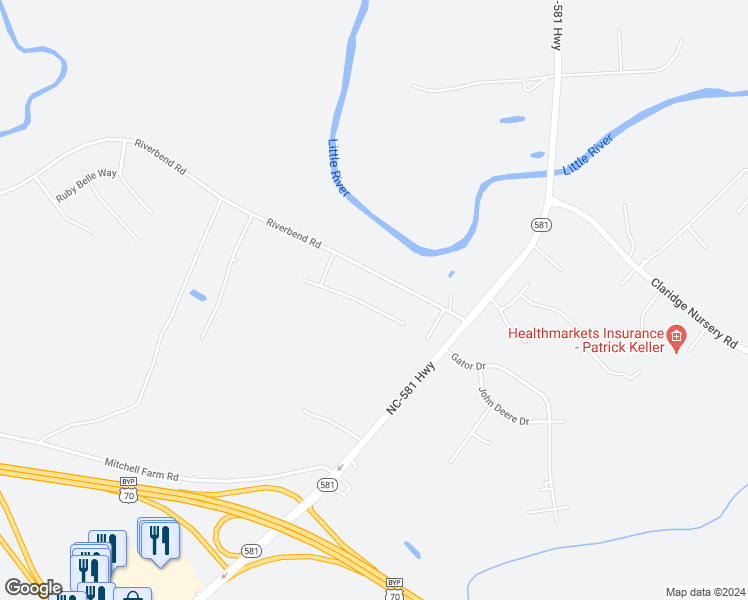 map of restaurants, bars, coffee shops, grocery stores, and more near 213 Killdeer Drive in Goldsboro