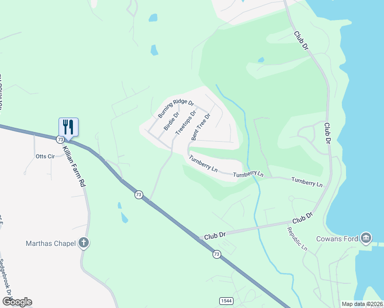map of restaurants, bars, coffee shops, grocery stores, and more near 7686 Turnberry Lane in Stanley