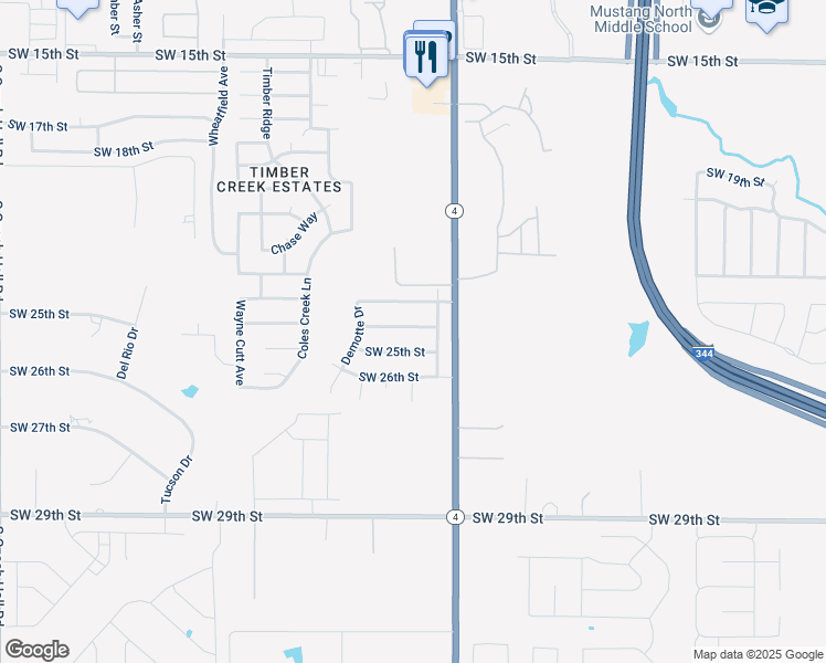 map of restaurants, bars, coffee shops, grocery stores, and more near 11424 Southwest 25th Street in Yukon