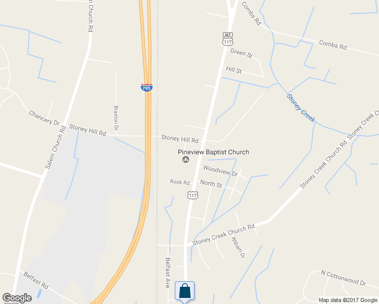 map of restaurants, bars, coffee shops, grocery stores, and more near 121 Anthony Lane in Goldsboro