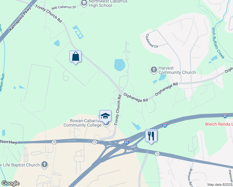 map of restaurants, bars, coffee shops, grocery stores, and more near 1937 Trinity Church Rd in Concord