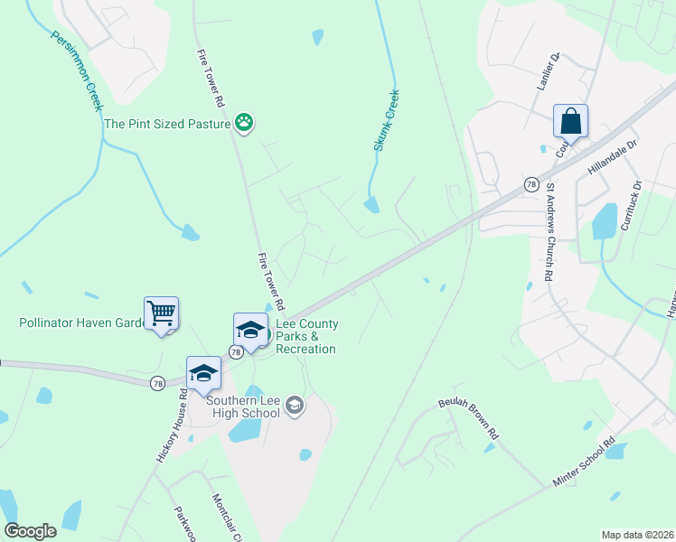 map of restaurants, bars, coffee shops, grocery stores, and more near 2112 Tramway Road in Sanford