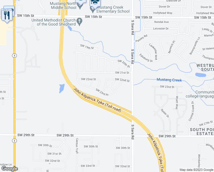 map of restaurants, bars, coffee shops, grocery stores, and more near 10709 Southwest 23rd Terrace in Yukon