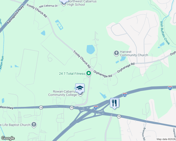 map of restaurants, bars, coffee shops, grocery stores, and more near 1937 Trinity Church Road in Concord