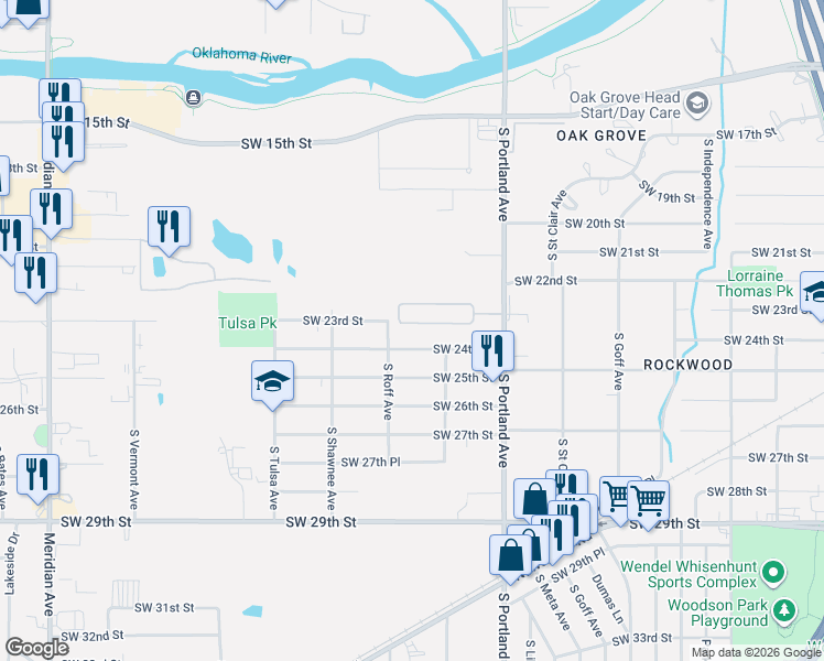 map of restaurants, bars, coffee shops, grocery stores, and more near 3746-3898 SW 23rd St in Oklahoma City