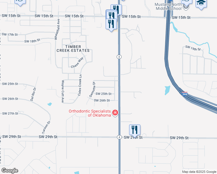 map of restaurants, bars, coffee shops, grocery stores, and more near 11428 Southwest 24th Street in Yukon