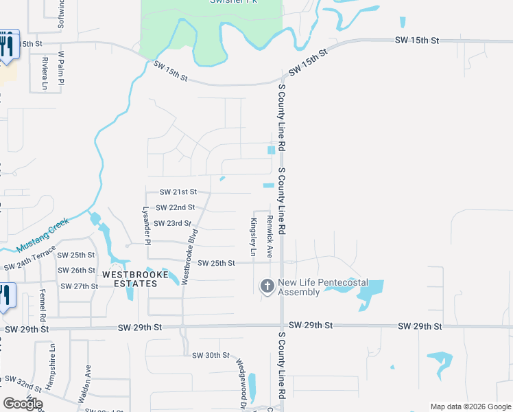 map of restaurants, bars, coffee shops, grocery stores, and more near 2215 South County Line Road in Oklahoma City
