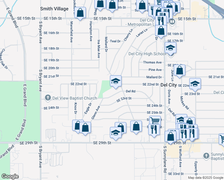 map of restaurants, bars, coffee shops, grocery stores, and more near 3805 Del Road in Oklahoma City