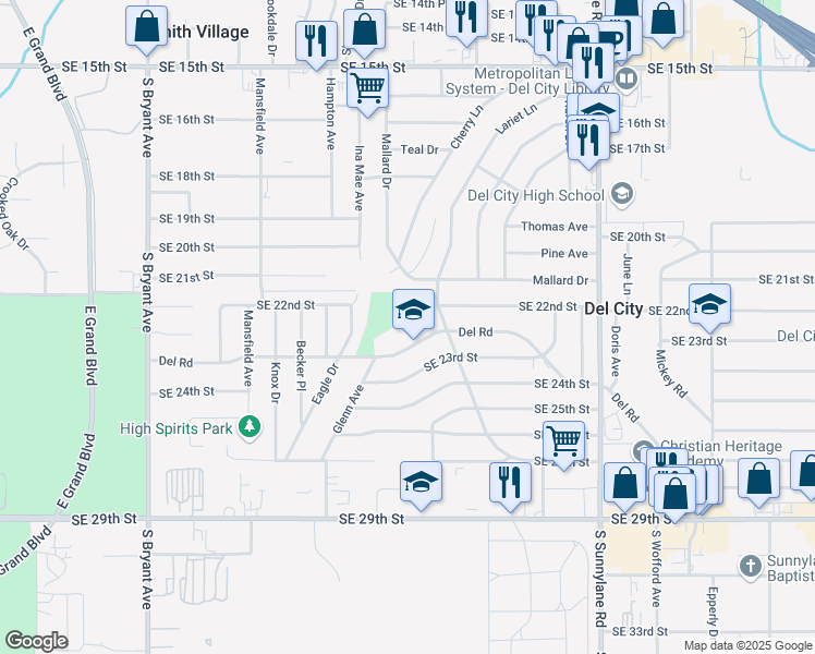 map of restaurants, bars, coffee shops, grocery stores, and more near 3805 Del Road in Oklahoma City
