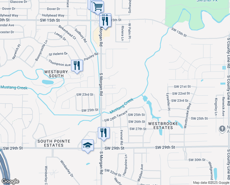 map of restaurants, bars, coffee shops, grocery stores, and more near 9621 Southwest 23rd Street in Oklahoma City