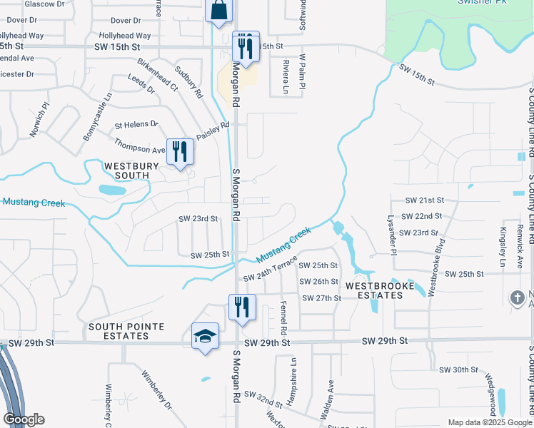 map of restaurants, bars, coffee shops, grocery stores, and more near 9621 Southwest 23rd Street in Oklahoma City