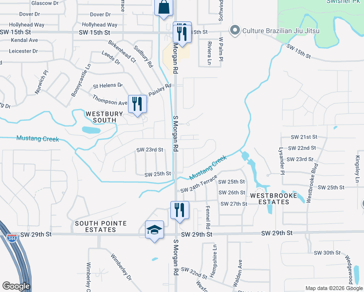 map of restaurants, bars, coffee shops, grocery stores, and more near 2300 South Morgan Road in Oklahoma City