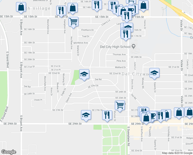 map of restaurants, bars, coffee shops, grocery stores, and more near 3913 Del Road in Oklahoma City