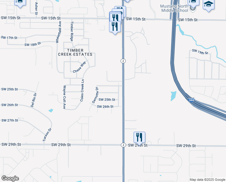 map of restaurants, bars, coffee shops, grocery stores, and more near 11421 Southwest 25th Street in Yukon
