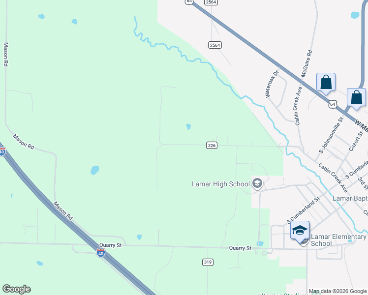 map of restaurants, bars, coffee shops, grocery stores, and more near 495 Duff Road in Lamar