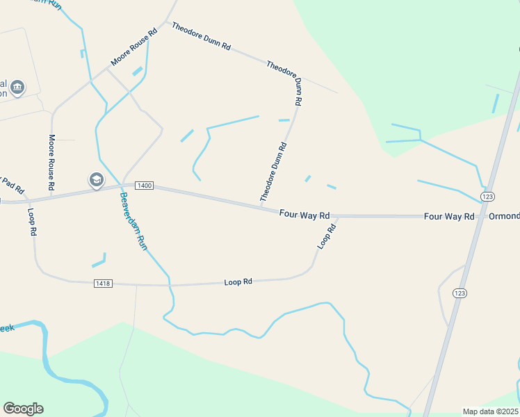map of restaurants, bars, coffee shops, grocery stores, and more near Four Way Road in Hookerton