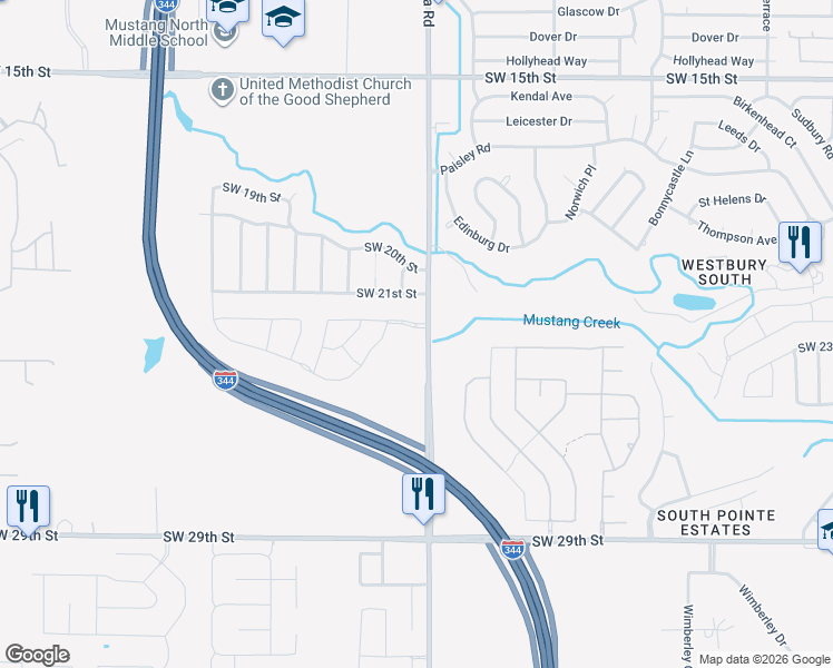 map of restaurants, bars, coffee shops, grocery stores, and more near 10604 Southwest 22nd Street in Yukon