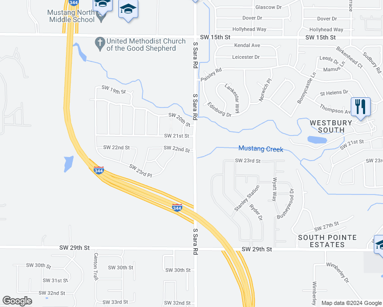 map of restaurants, bars, coffee shops, grocery stores, and more near 10600 SW 22ND ST in Yukon