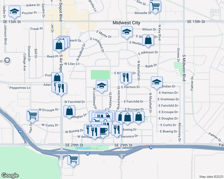map of restaurants, bars, coffee shops, grocery stores, and more near 5 McArthur Drive in Oklahoma City