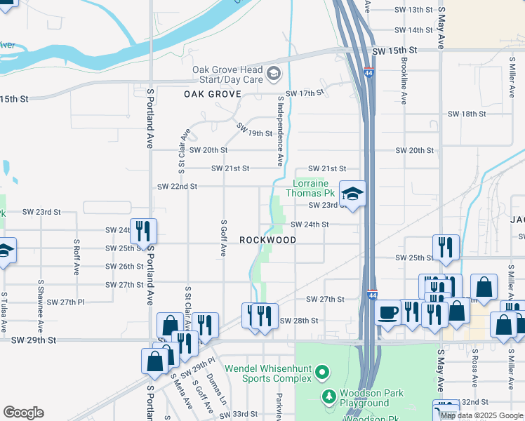 map of restaurants, bars, coffee shops, grocery stores, and more near 2320 Woodward Avenue in Oklahoma City