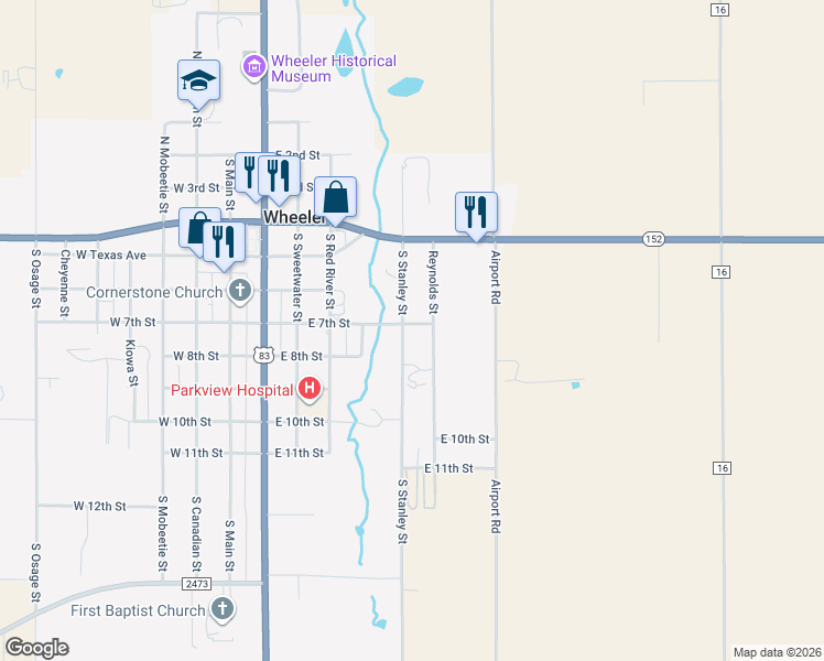 map of restaurants, bars, coffee shops, grocery stores, and more near 600-618 E 7th St in Wheeler