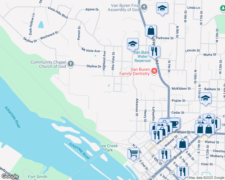 map of restaurants, bars, coffee shops, grocery stores, and more near 403 Alta Vista Avenue in Van Buren