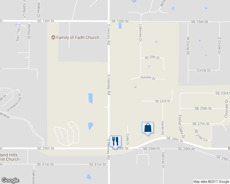 map of restaurants, bars, coffee shops, grocery stores, and more near 2400 South Henney Road in Choctaw