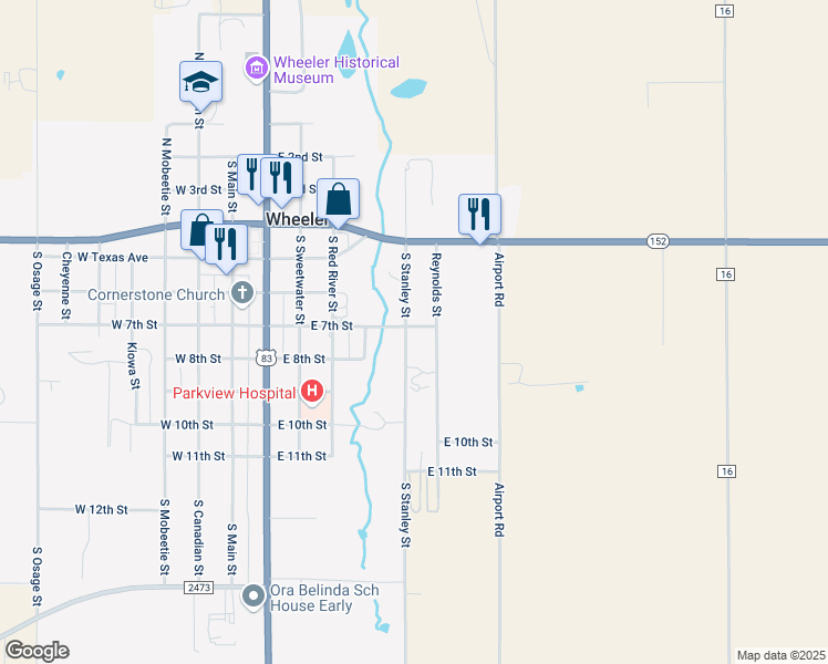 map of restaurants, bars, coffee shops, grocery stores, and more near 600 East 7th Street in Wheeler