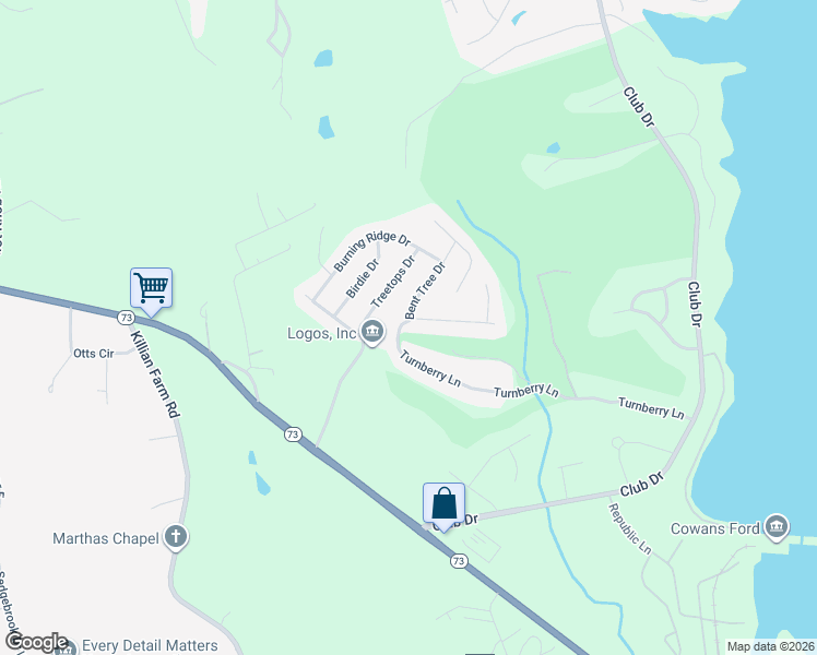 map of restaurants, bars, coffee shops, grocery stores, and more near 7593 Turnberry Lane in Stanley