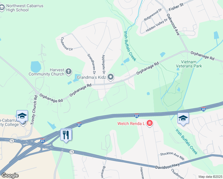 map of restaurants, bars, coffee shops, grocery stores, and more near 2006 Applegate Drive in Concord