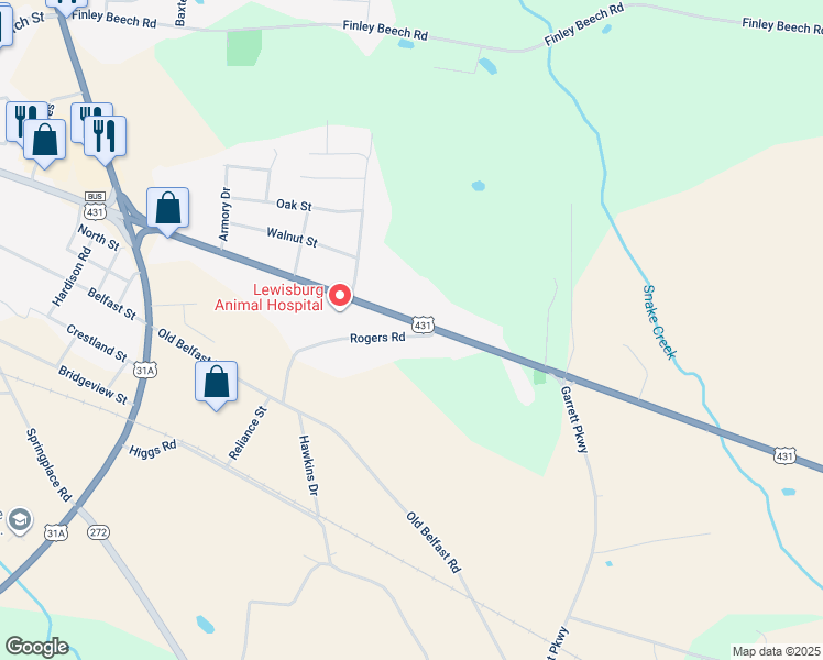 map of restaurants, bars, coffee shops, grocery stores, and more near 1191 East Commerce Street in Lewisburg