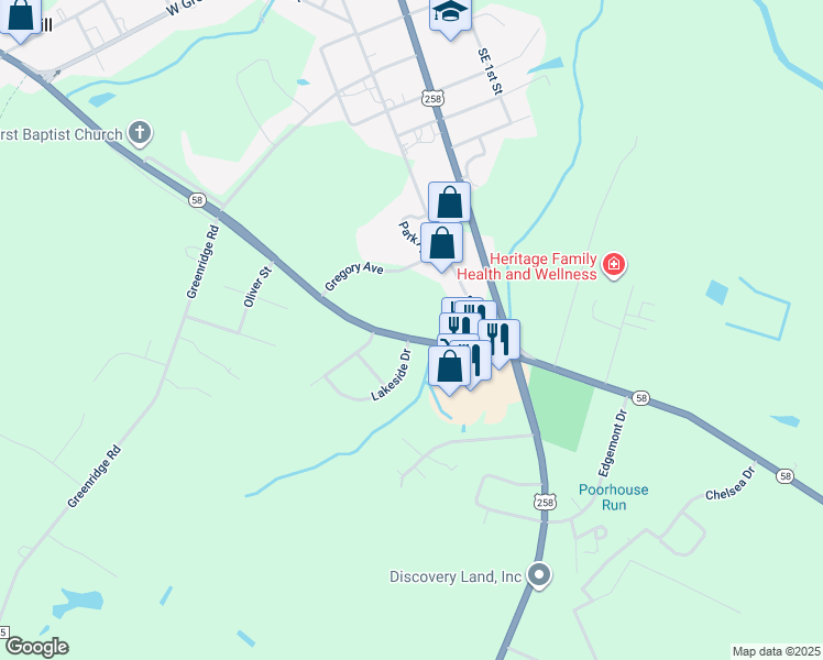 map of restaurants, bars, coffee shops, grocery stores, and more near 1002 Kingold Boulevard in Snow Hill