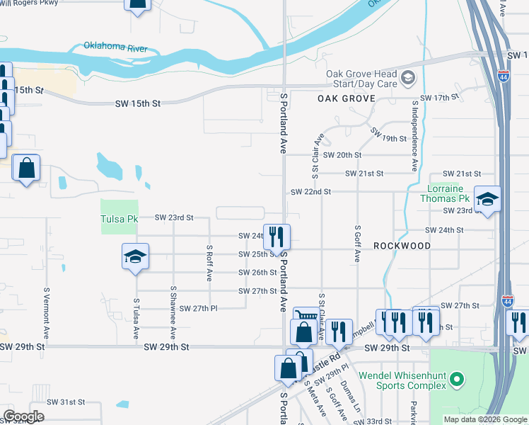 map of restaurants, bars, coffee shops, grocery stores, and more near 3746 Southwest 23rd Street in Oklahoma City