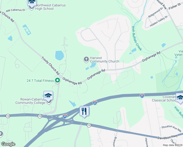 map of restaurants, bars, coffee shops, grocery stores, and more near 4308 Orphanage Road in Concord