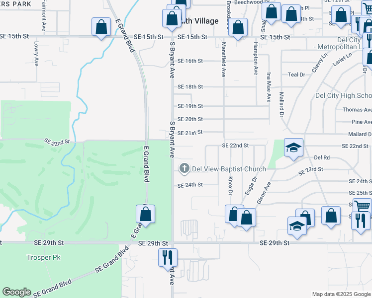 map of restaurants, bars, coffee shops, grocery stores, and more near 3016 Southeast 22nd Circle in Del City