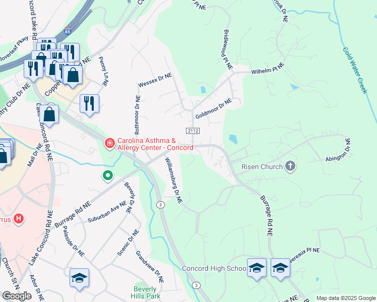 map of restaurants, bars, coffee shops, grocery stores, and more near 789 Burrage Road Northeast in Concord