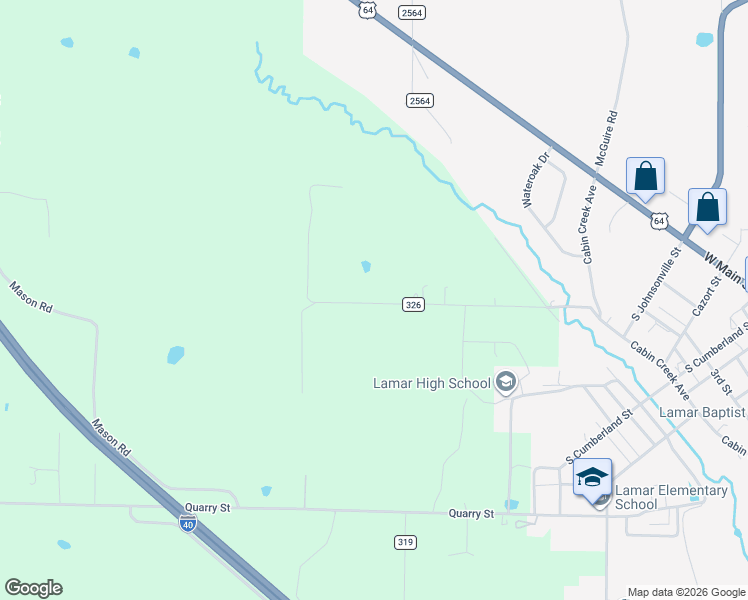 map of restaurants, bars, coffee shops, grocery stores, and more near 495 Duff Road in Lamar