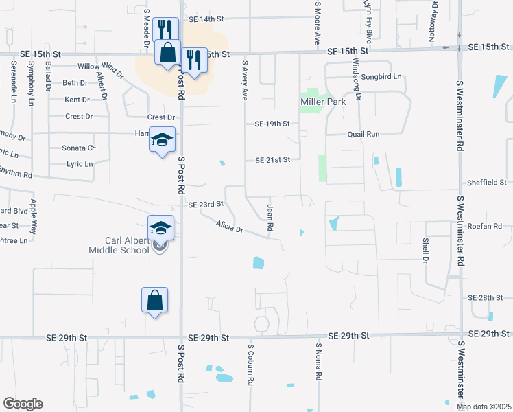 map of restaurants, bars, coffee shops, grocery stores, and more near 2320 S Avery Ave in Midwest City