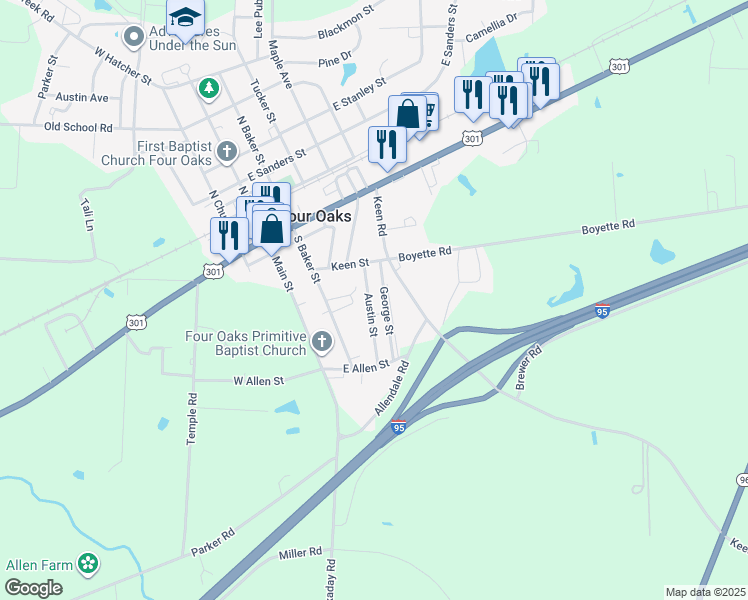 map of restaurants, bars, coffee shops, grocery stores, and more near 205 Austin Drive in Princeton
