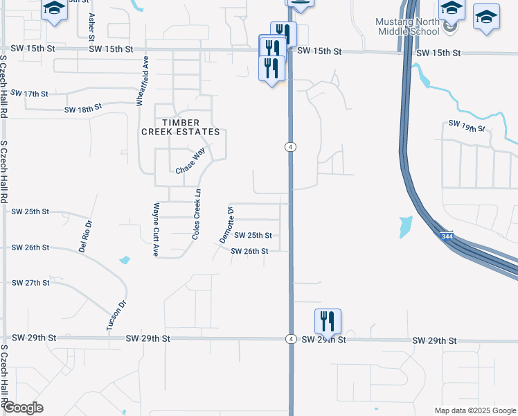 map of restaurants, bars, coffee shops, grocery stores, and more near 11432 Southwest 24th Street in Yukon