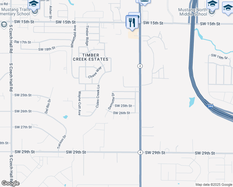 map of restaurants, bars, coffee shops, grocery stores, and more near 11512 Southwest 24th Street in Yukon
