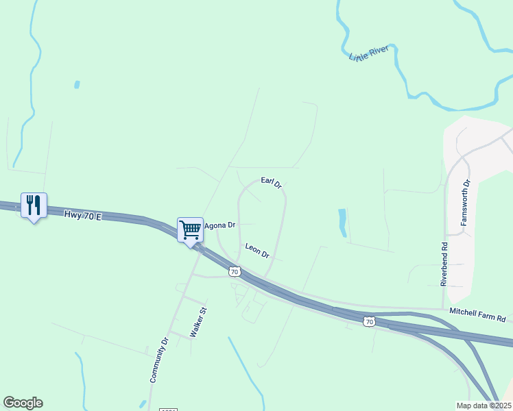 map of restaurants, bars, coffee shops, grocery stores, and more near 105 Rhonda Place in Goldsboro